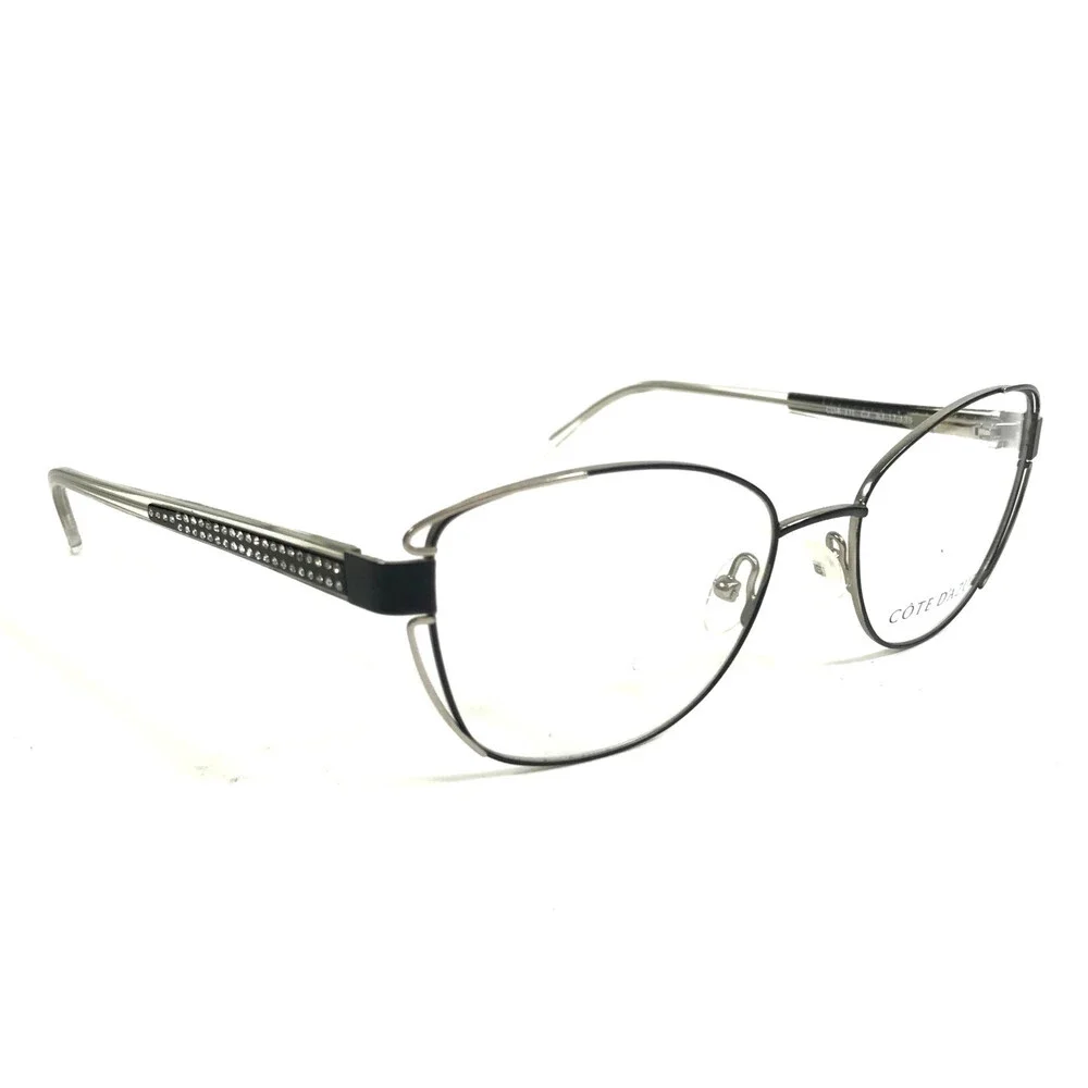 Cote D'Azur Eyeglasses Frames CDA-311 C3 Black Silver Cat Eye Full Rim 53-17-135
